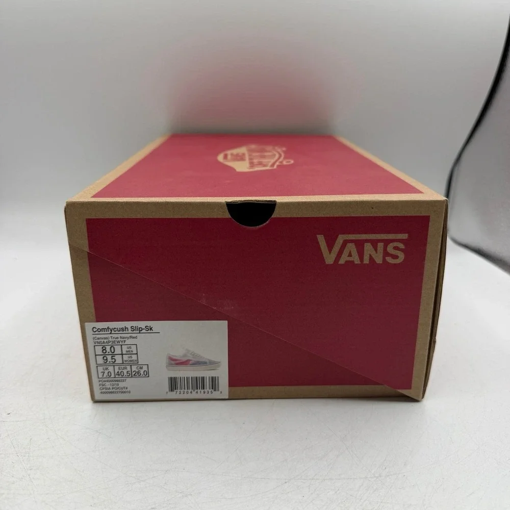 VANS ComfyCush Slip-Skool Shoes Mens 8 Womens 9.5 Navy Blue/Red Low Top Sneakers